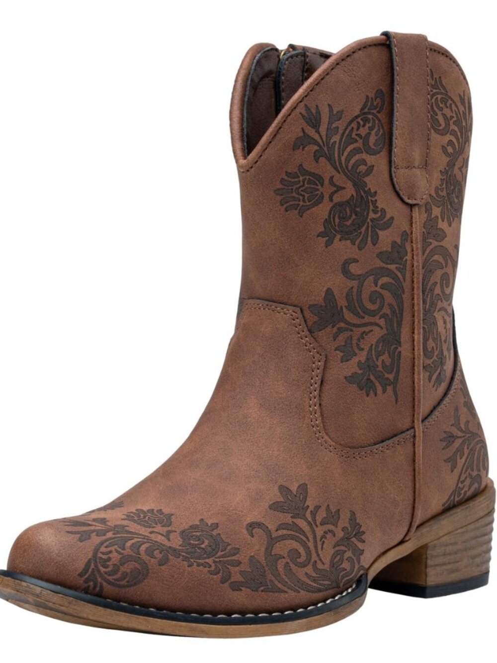 Women's Cowboy Boots, Square Toe Ankle Cowgirl Booties Low Heel